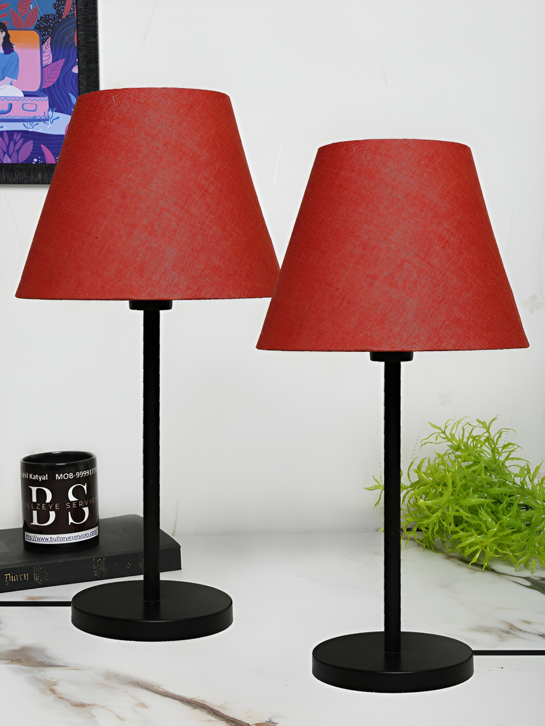 

BTR CRAFTS Red 2 Pieces Frustum Table Lamp with Adjustable Cords