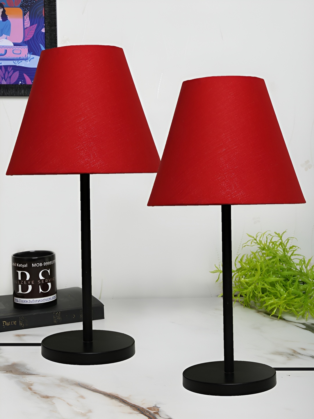 

BTR CRAFTS Red 2 Pieces Frustum Table Lamp with Adjustable Cord
