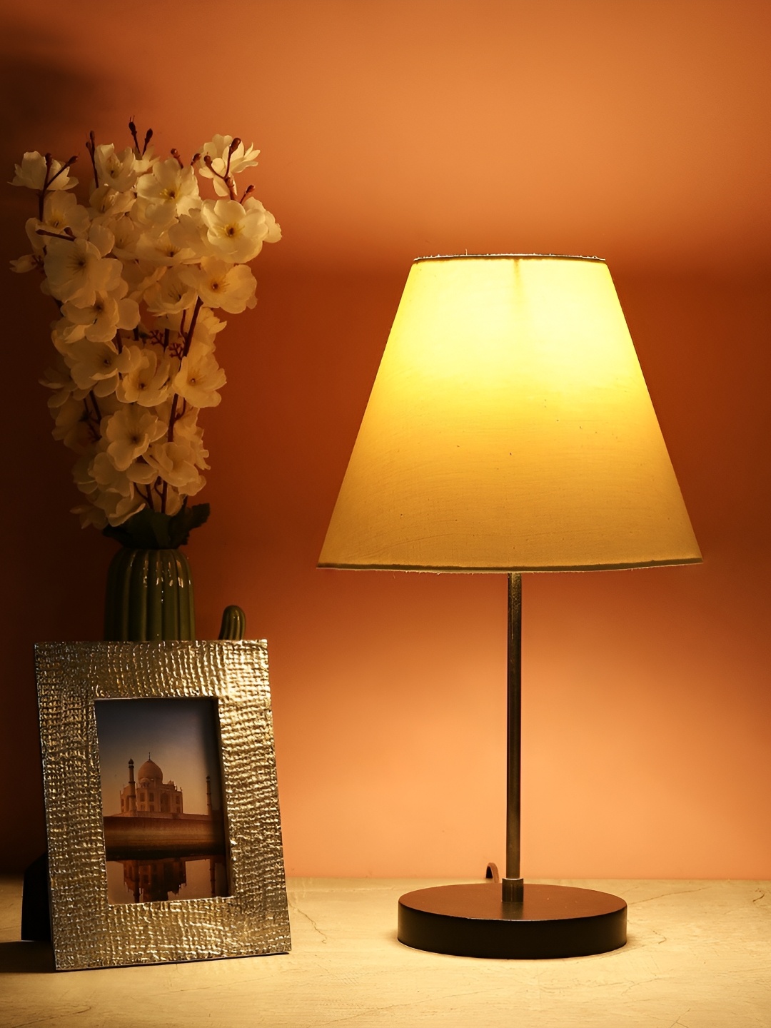 BTR CRAFTS White Textured Frustum Table Lamp with Adjustable Cord