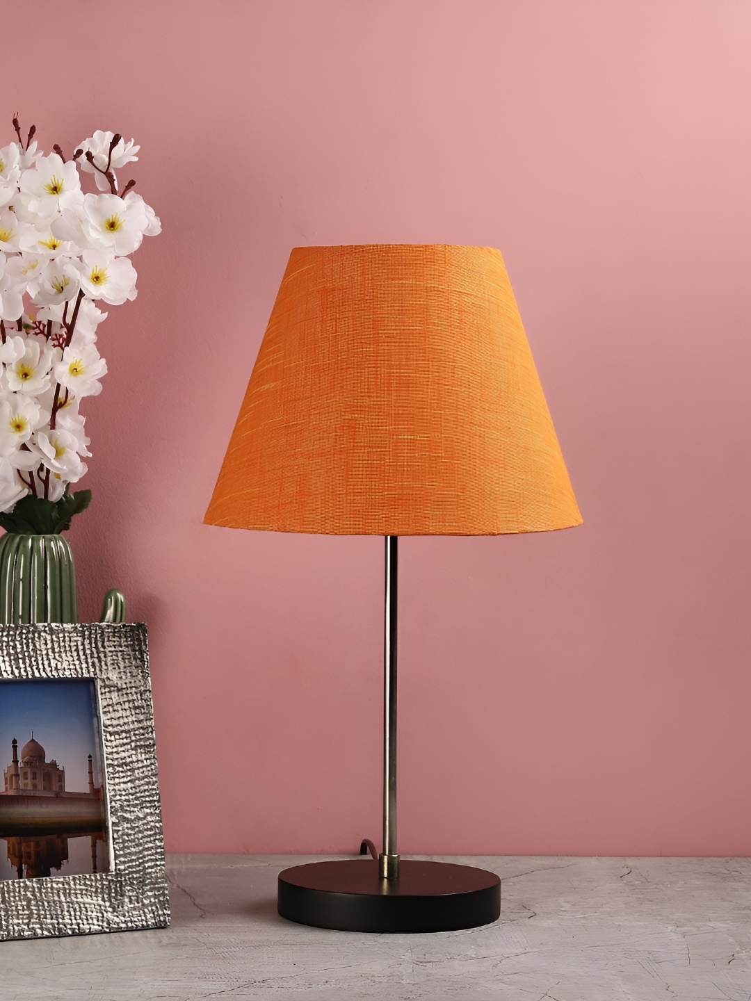 BTR CRAFTS Orange Textured Frustum Table Lamp with Adjustable Cord