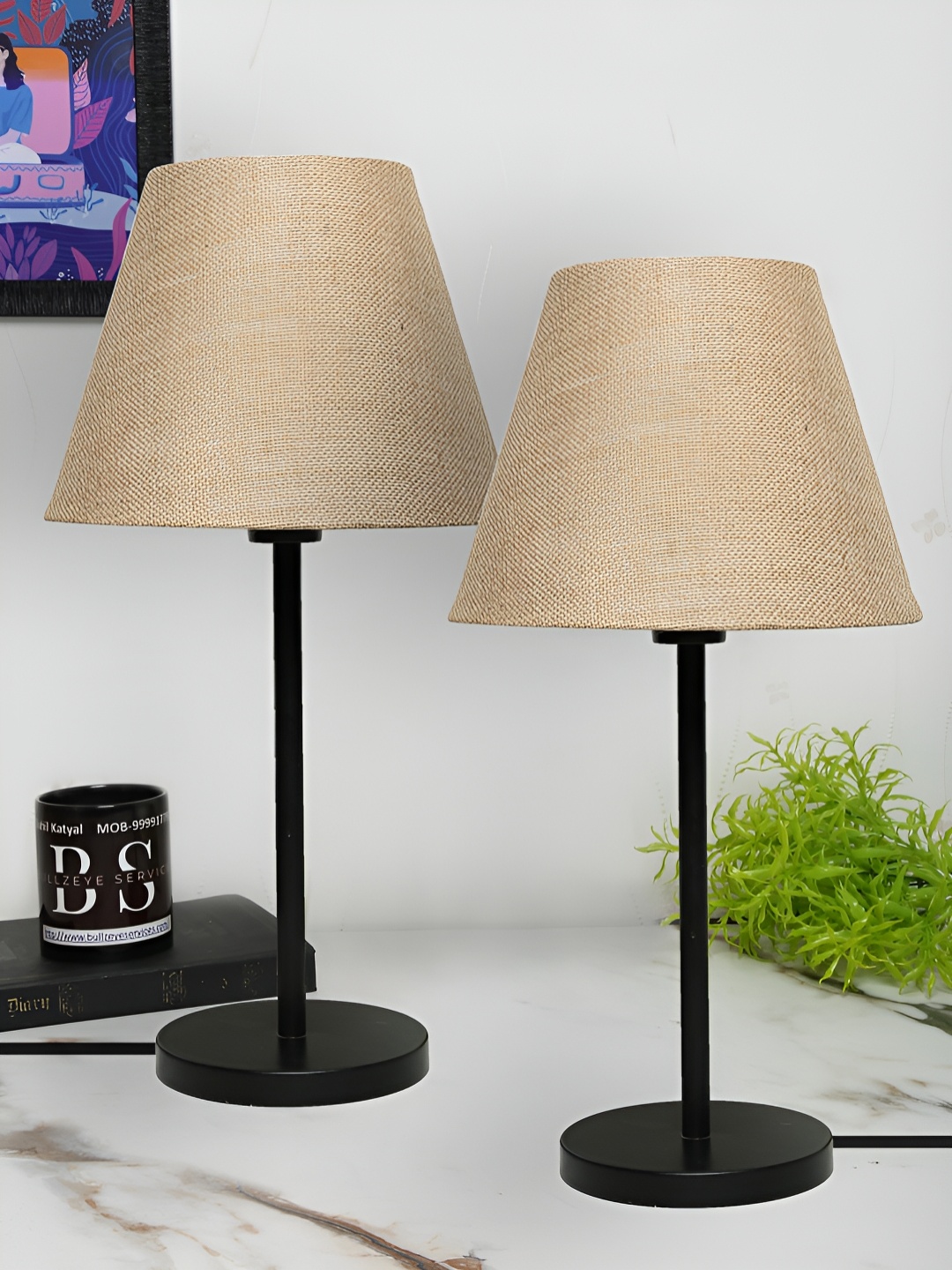 

BTR CRAFTS Raven Brown & Black 2 Pcs Textured Metal Frustum Table Lamp & Adjustable Cord