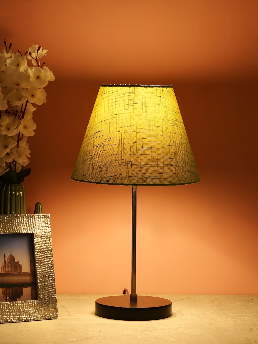BTR CRAFTS Green & Black 2 pieces Textured Frustum Table Lamp With Adjustable Cord