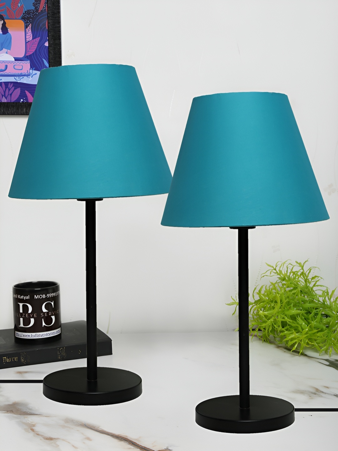 

BTR CRAFTS Raven Teal & Black 2 Pcs Metal Frustum Table Lamp & Adjustable Cord