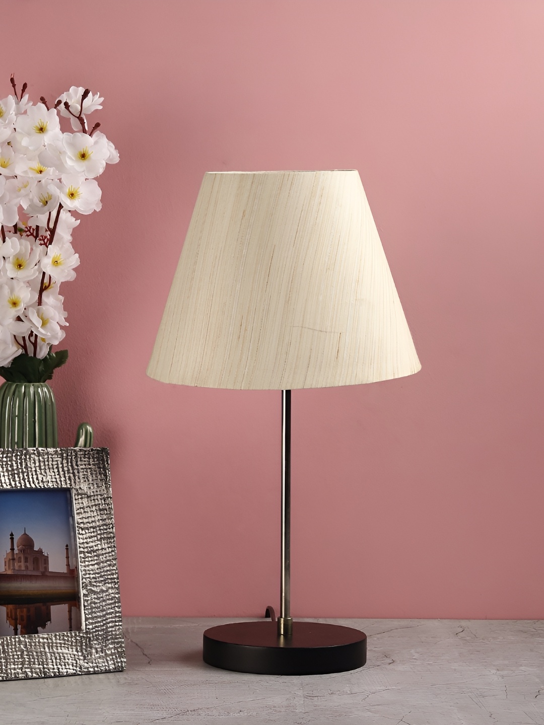 

BTR CRAFTS Cream & Black 2 Pieces Textured Frustum Table Lamp With Adjustable Cord
