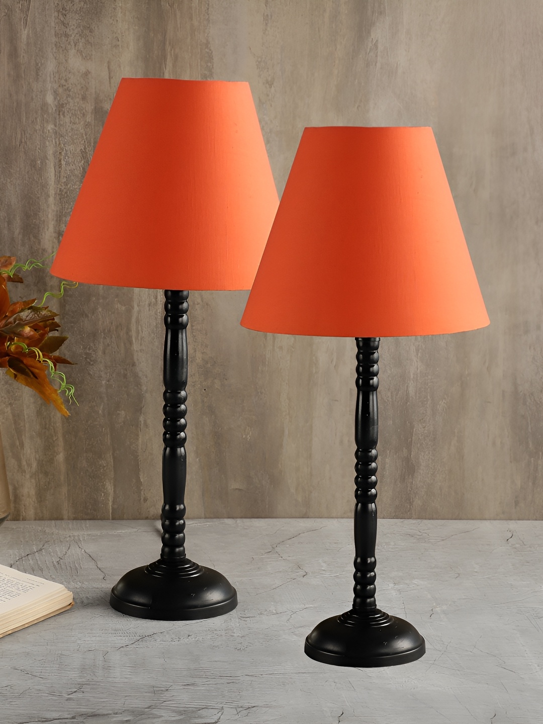 

BTR CRAFTS Orange & Black 2 Pieces Metal Frustum Table Lamp With Adjustable Cord