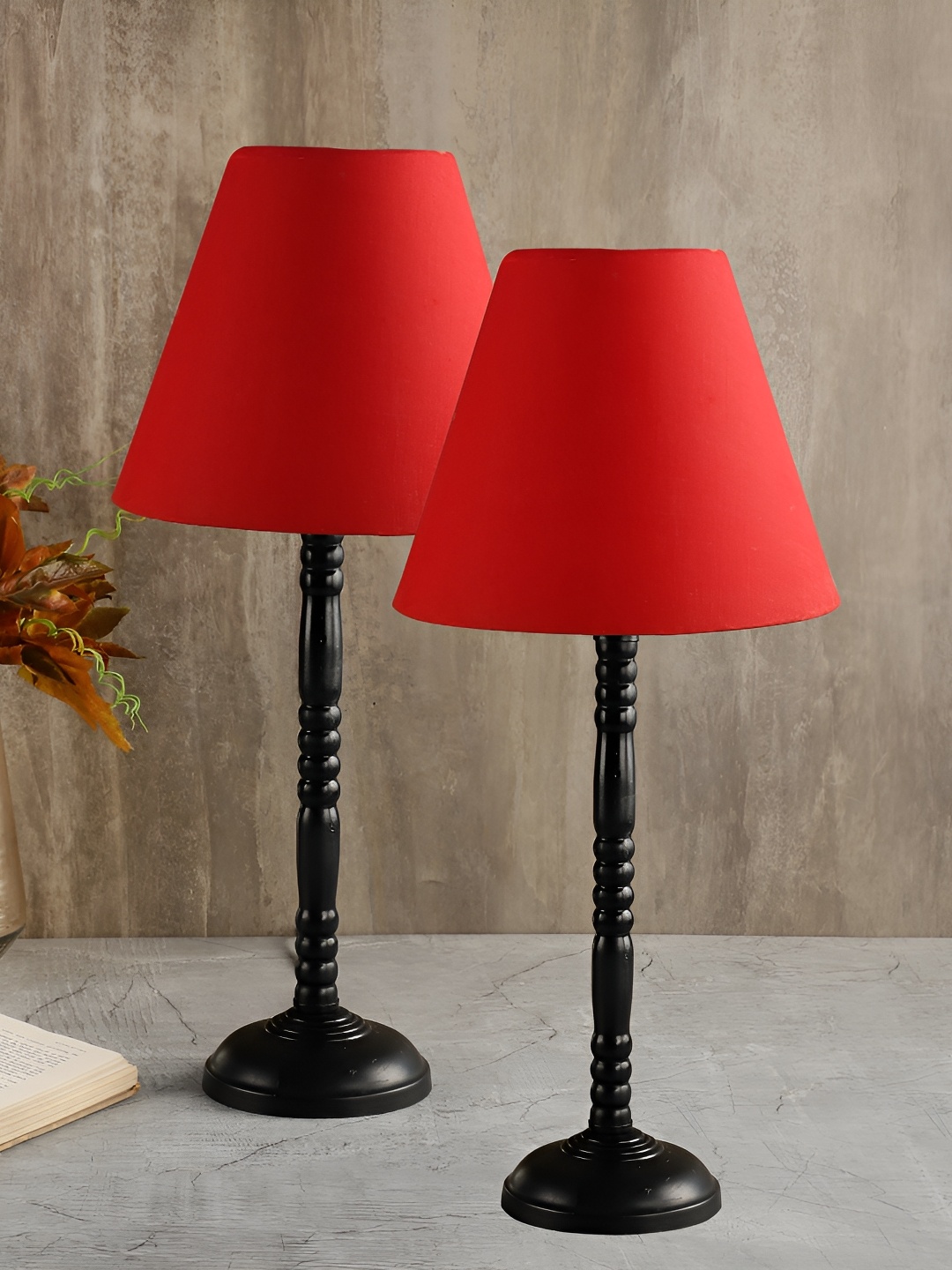 

BTR CRAFTS Red & Black 2 Pieces Metal Frustum Table Lamp With Adjustable Cord