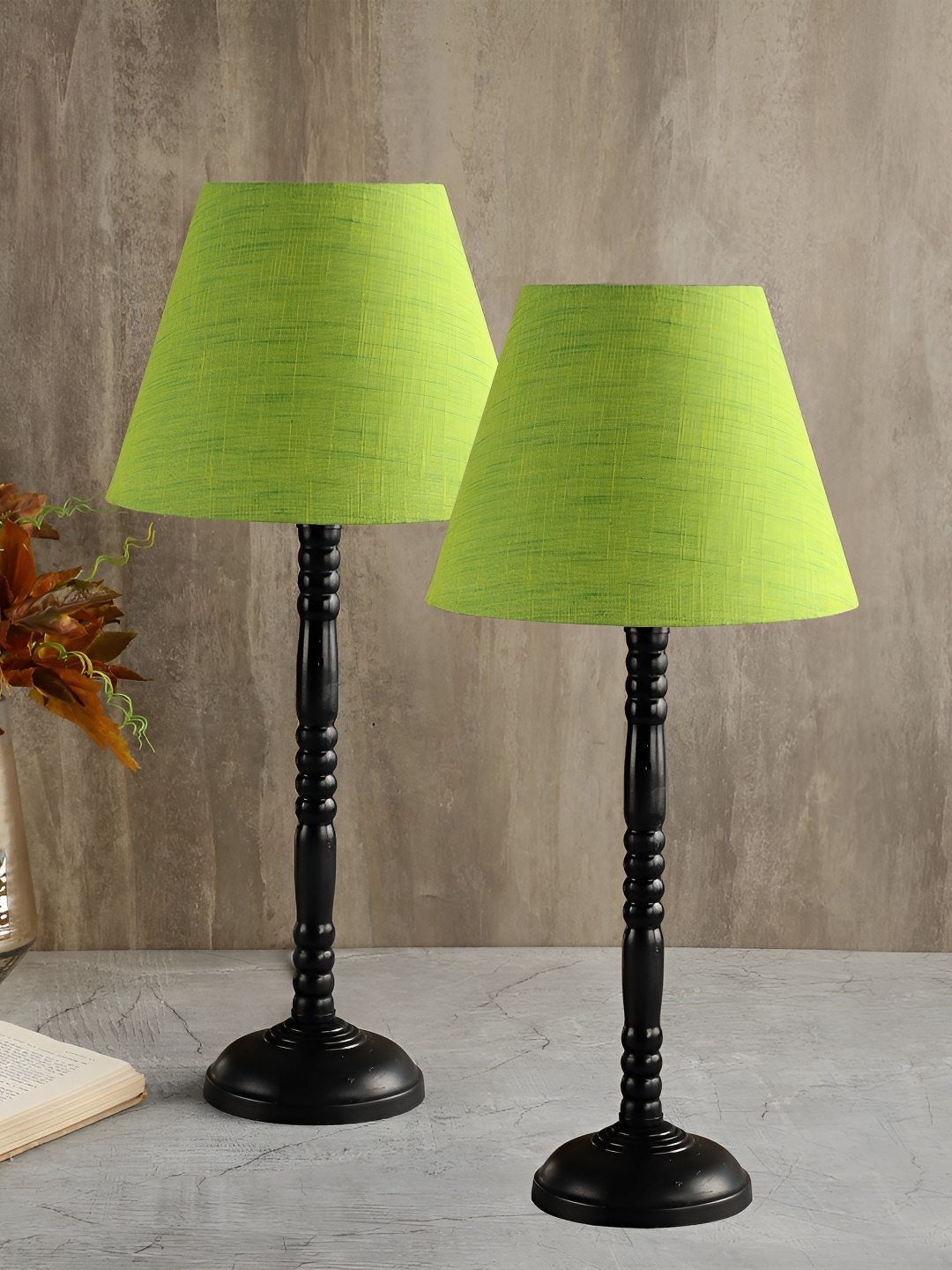 BTR CRAFTS Green & Black 2 Pieces Metal Table Lamps with Adjustable Cord