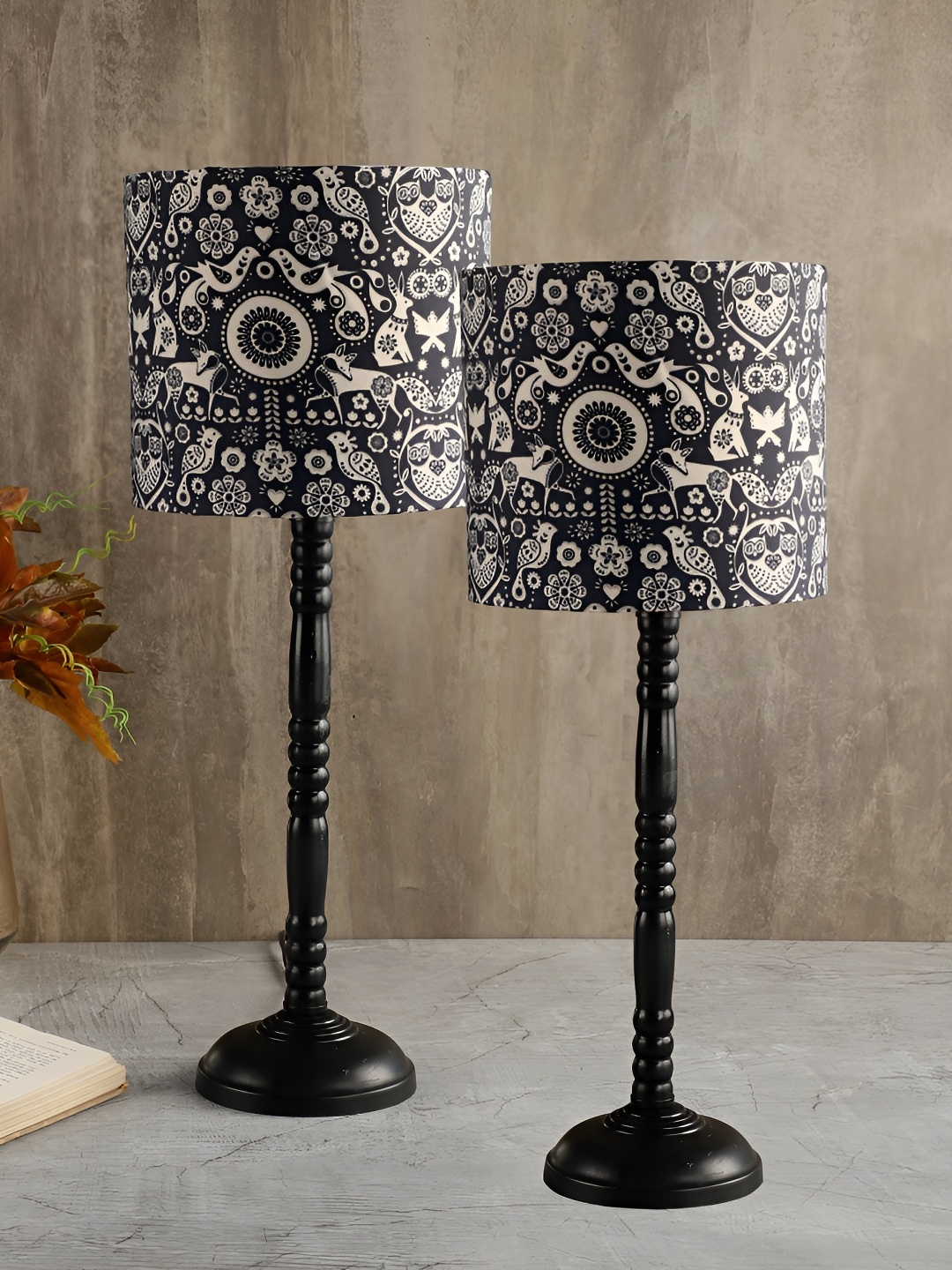 

BTR CRAFTS Black & Cream 2 Pieces Printed Table Lamp with Adjustable Cord