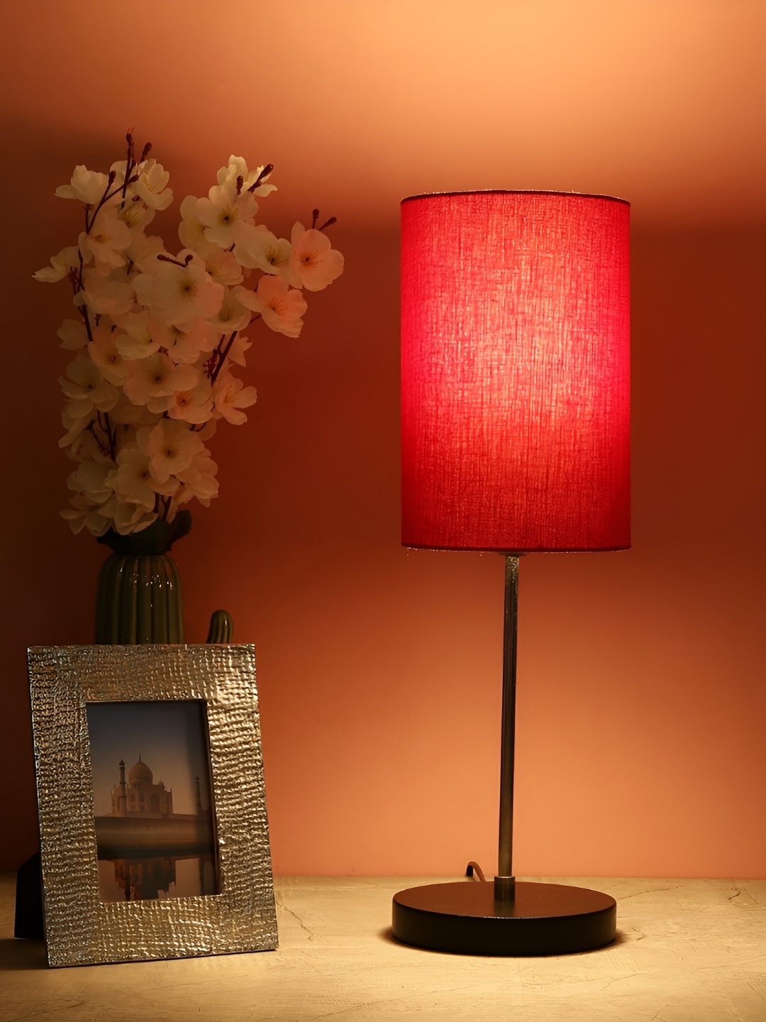 BTR CRAFTS Red & Black Cylinder Shaped Metal Table Lamp With Adjustable Cord