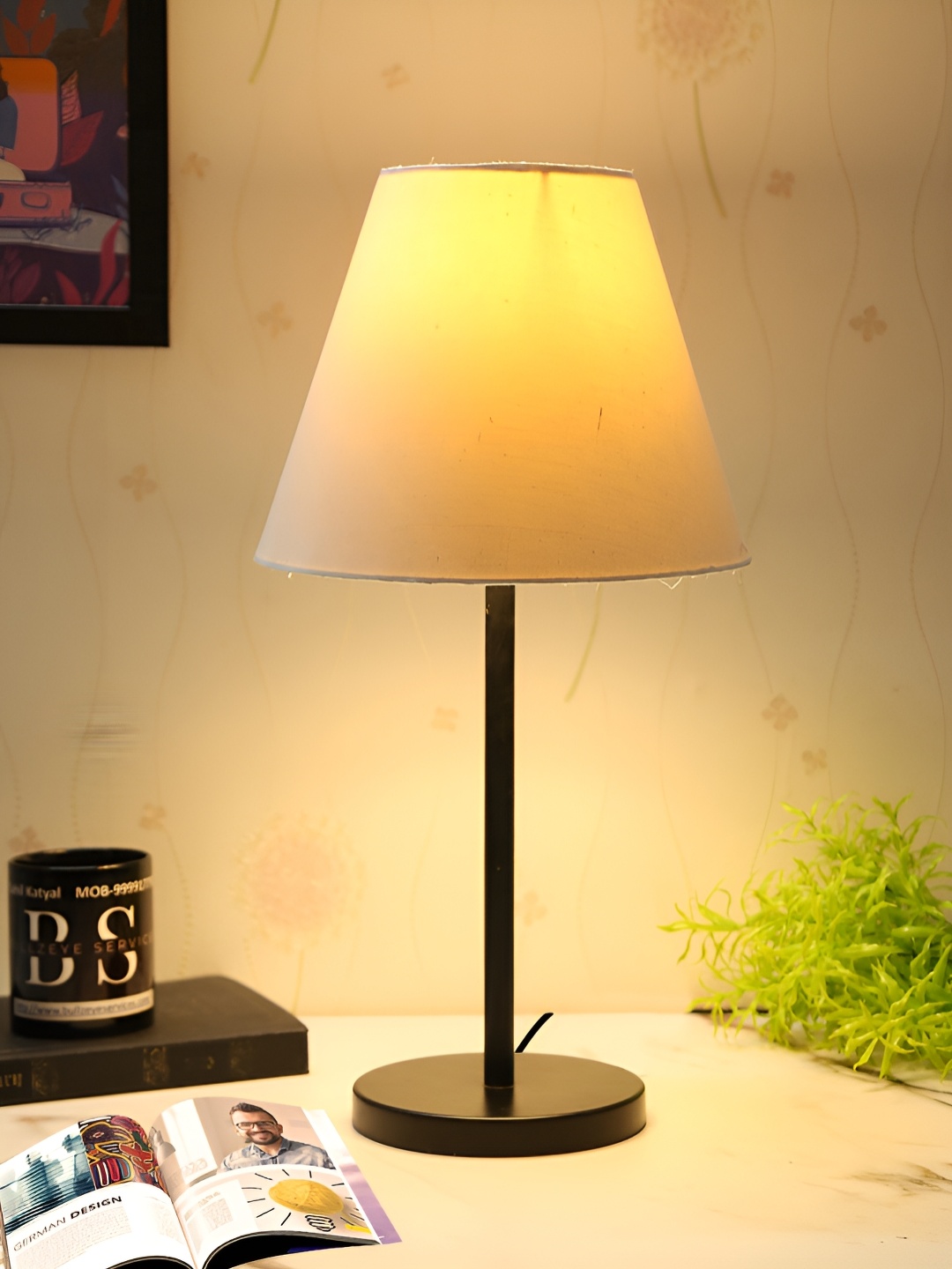 

BTR CRAFTS Off White & Black Frustum Shaped Metal Table Lamp with Adjustable Cord