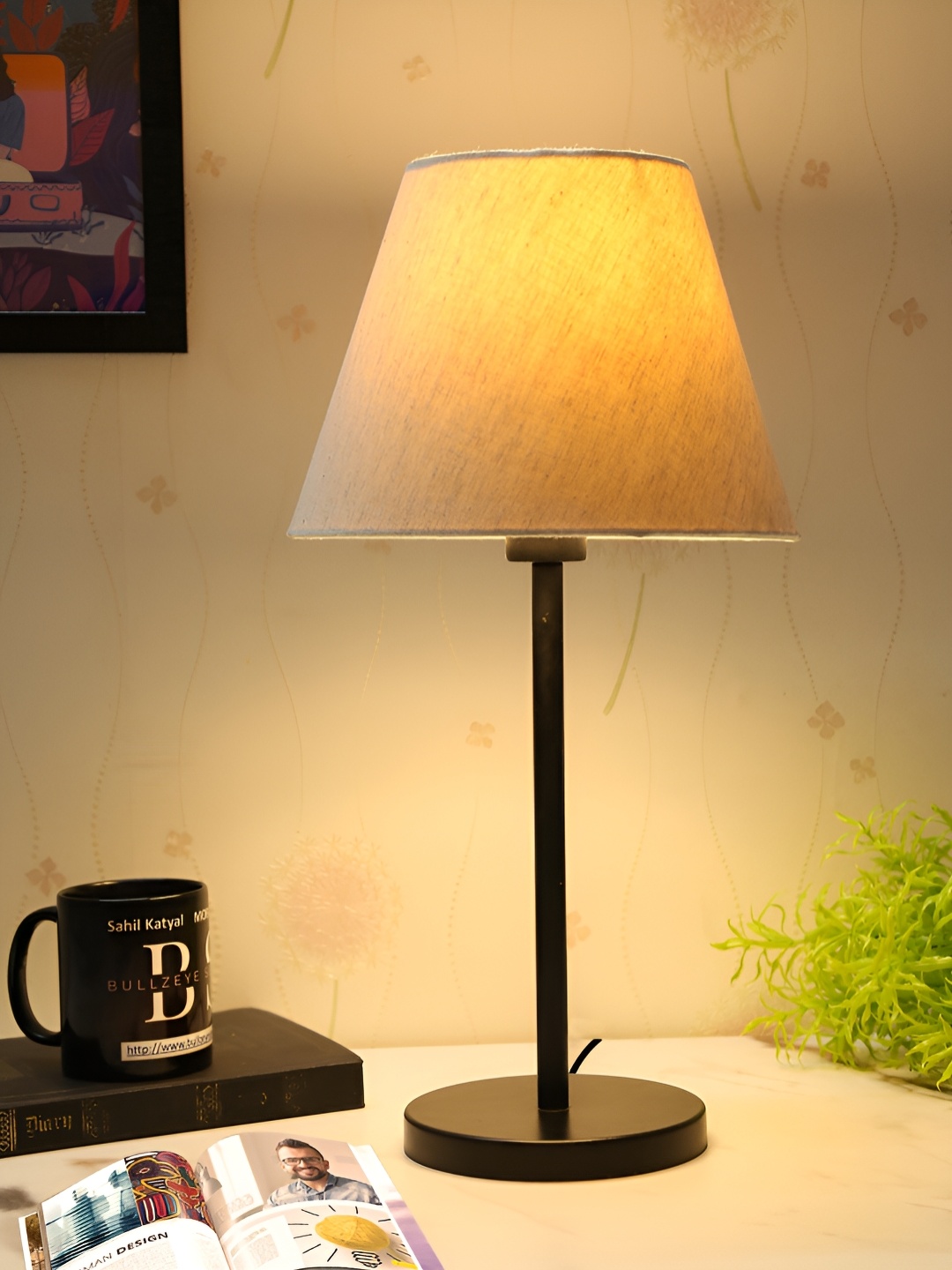 

BTR CRAFTS Beige 2 Pieces Metal Frustum Shaped Table Lamp with Adjustable Cord