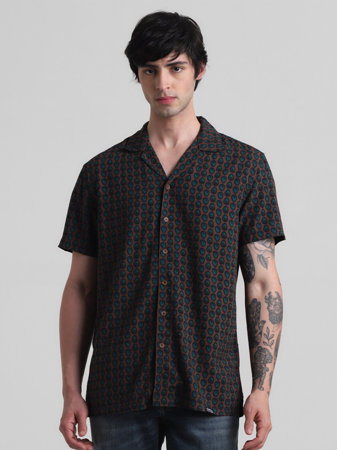 

Jack & Jones Slim Fit Conversational Printed Casual Shirt, Brown