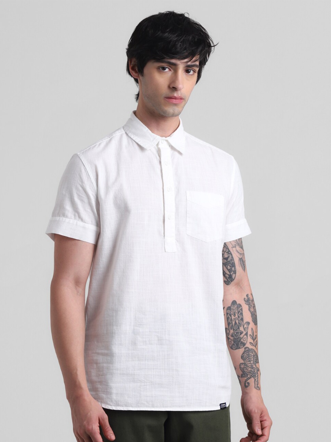 

Jack & Jones Slim Fit Short Sleeves Pure Cotton Casual Shirt, White