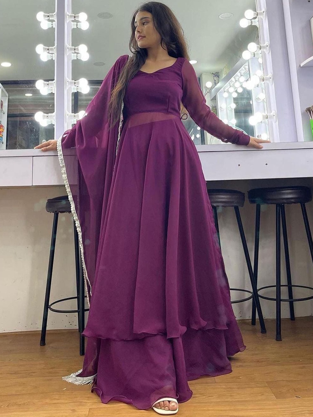 

Twika Sweetheart Neck Kurta & Sharara With Dupatta, Purple