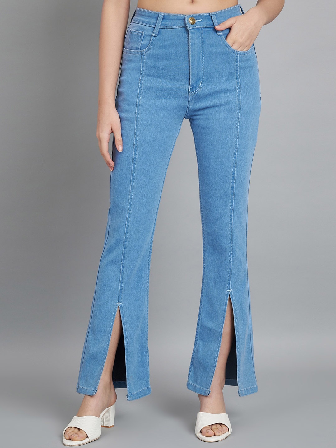 

BAESD Women Blue Jean Bootcut High-Rise Light Fade Clean Look Cotton Jeans