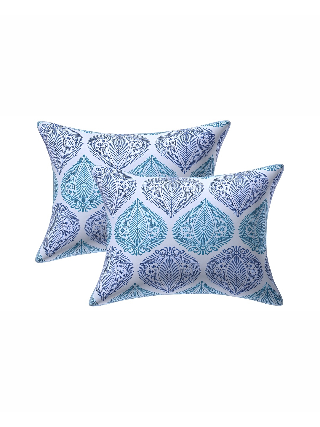 

Texstylers White & Blue 2 Pieces Abstract Printed Cotton Rectangle Cushion Covers