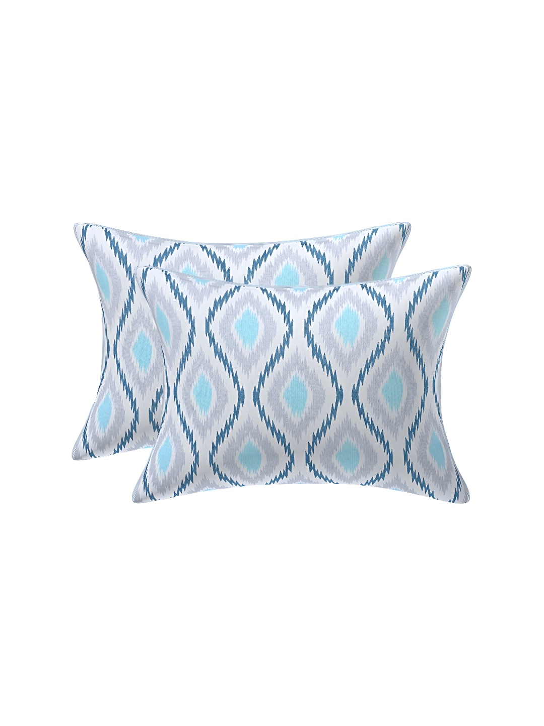 

Texstylers White & Blue 2 Pieces Abstract Printed Cotton Rectangle Cushion Covers