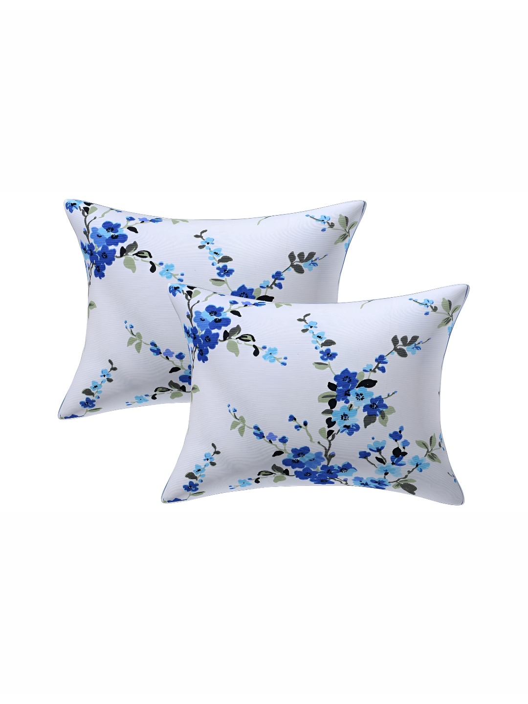 

Texstylers White & Blue 2 Pieces Floral Printed Cotton Rectangle Cushion Covers