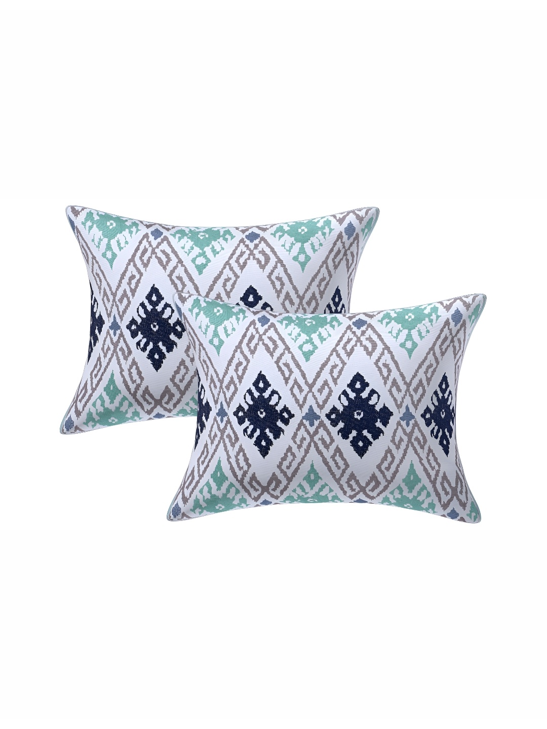 

Texstylers White & Blue 2 Pieces Ethnic Motifs Printed Cotton Rectangle Cushion Covers