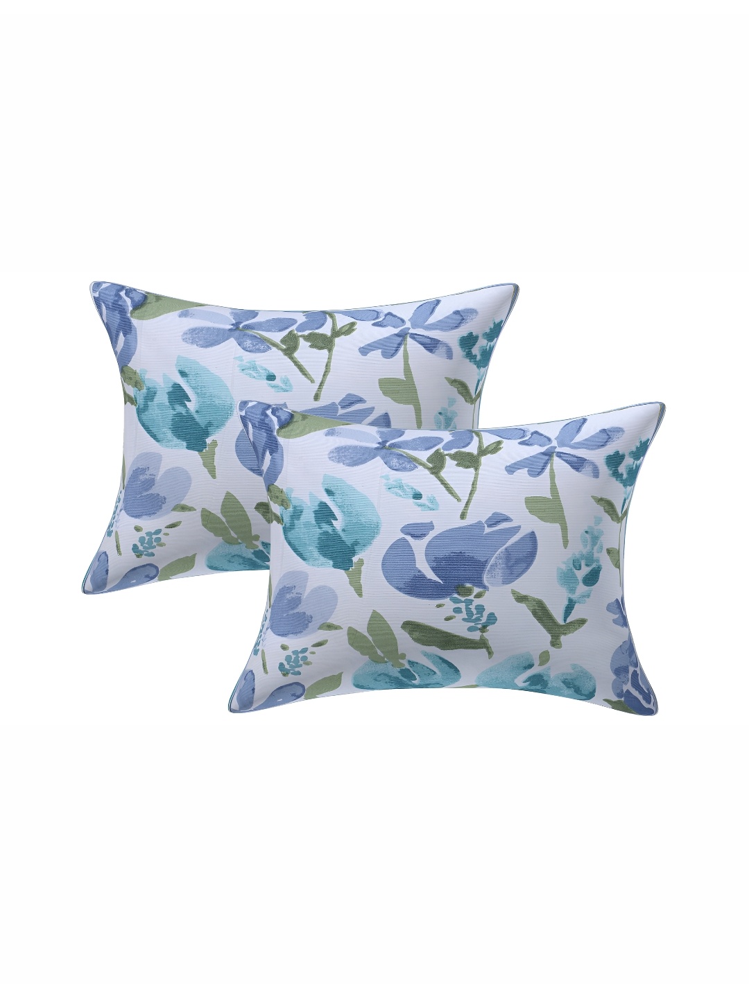 

Texstylers White & Blue 2 Pieces Floral Printed Cotton Rectangle Cushion Covers