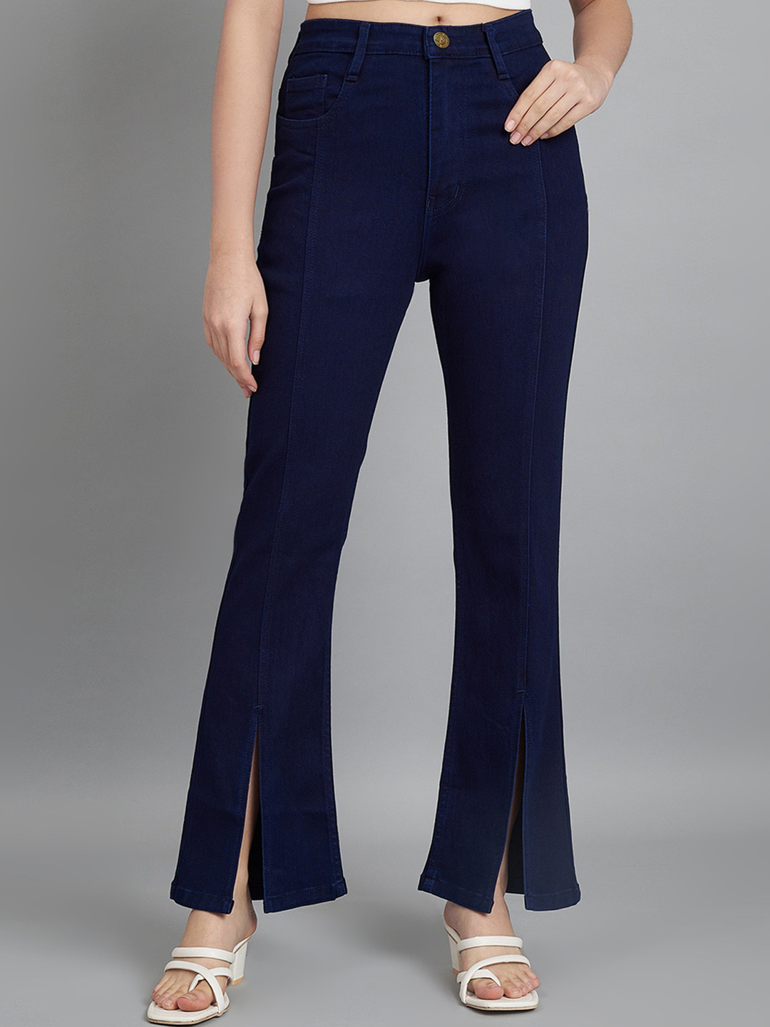 

AngelFab Women Jean Bootcut High-Rise Clean Look Stretchable Jeans, Navy blue