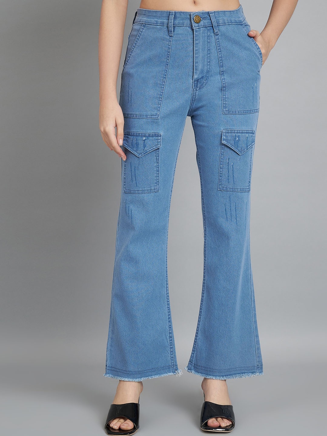 

AngelFab Women Jean Bootcut High-Rise Light Fade Clean Look Cotton Jeans, Blue