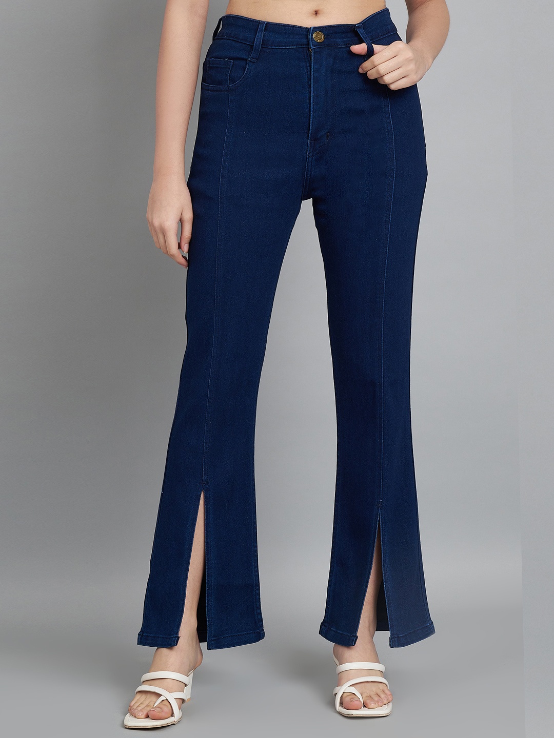 

AngelFab Women Jean Bootcut Mid-Rise Light Fade Clean Look Cotton Jeans, Blue