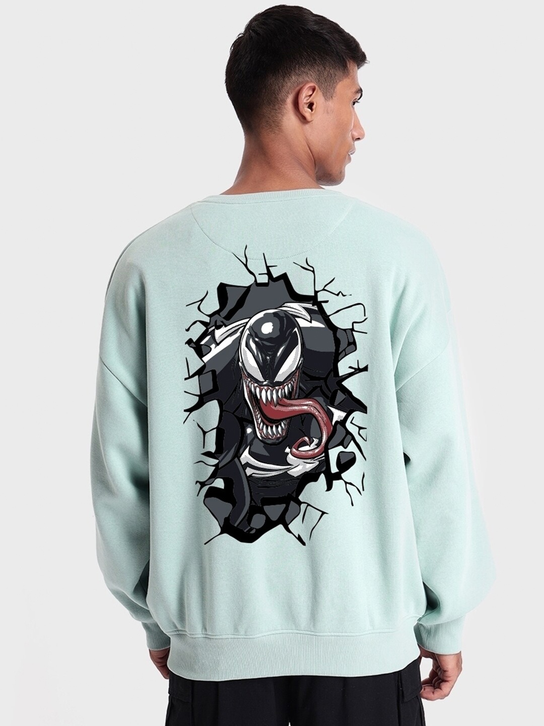 

Bewakoof Sea Green Marvel Printed Fleece Oversized Sweatshirt