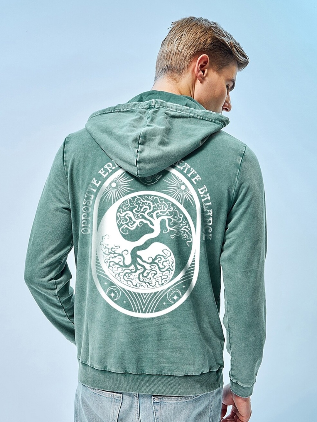 

Bewakoof Green Balance Is The Key Printed Hooded Long Sleeves Pullover Sweatshirt