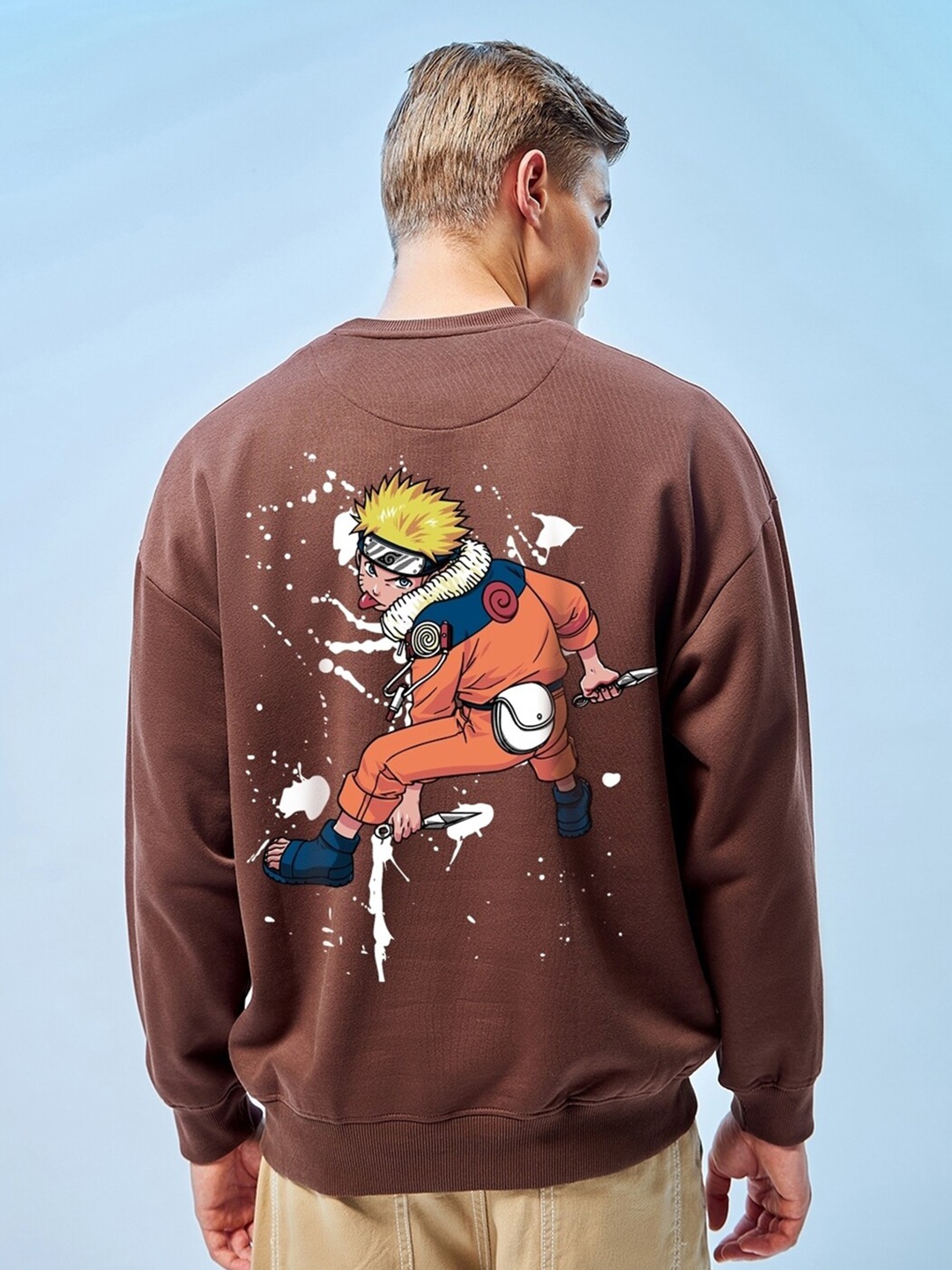 

Bewakoof Naruto Men Naruto Pose Graphic Printed Oversized Sweatshirt, Brown