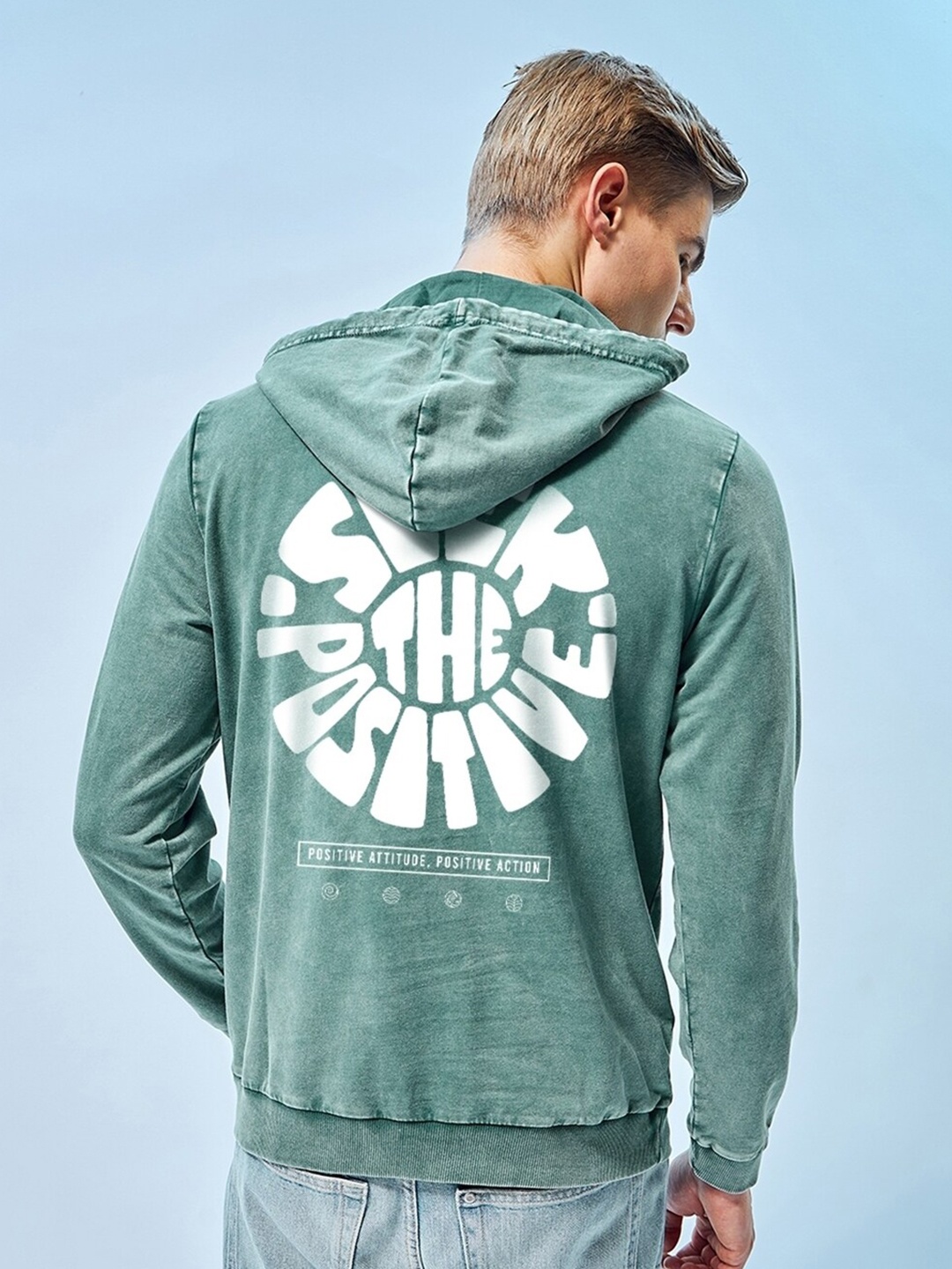 

Bewakoof Green Typography Printed Hooded Sweatshirt