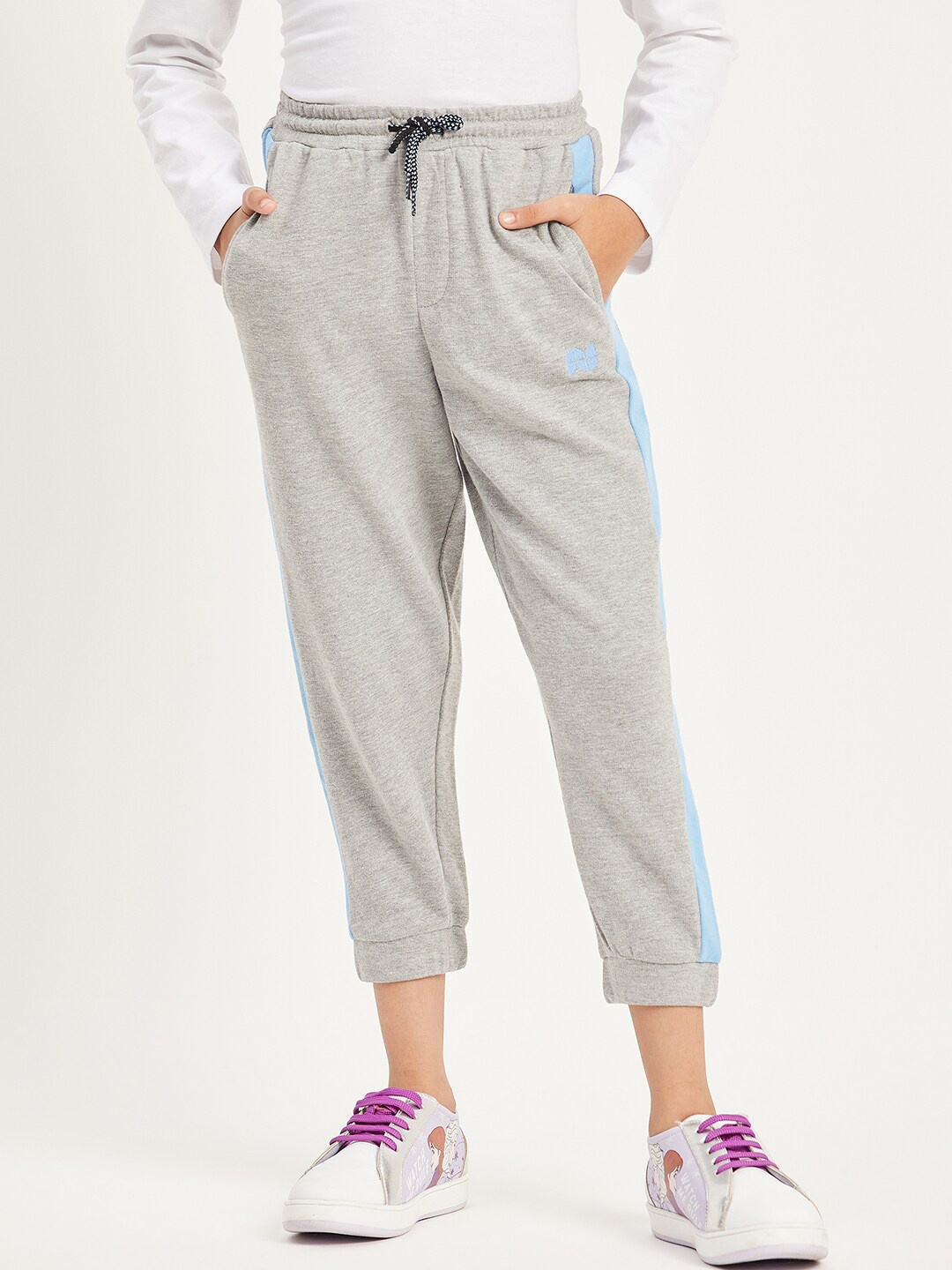 

Purple United Kids Girls Mid-Rise Cotton Joggers, Grey melange