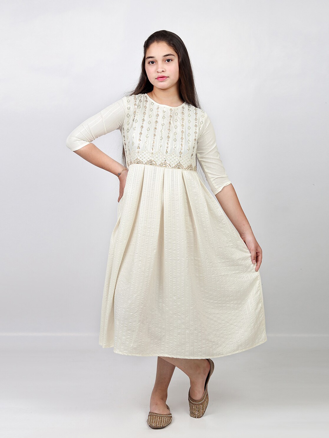 

BAESD Printed Georgette A-Line Midi Dress, White