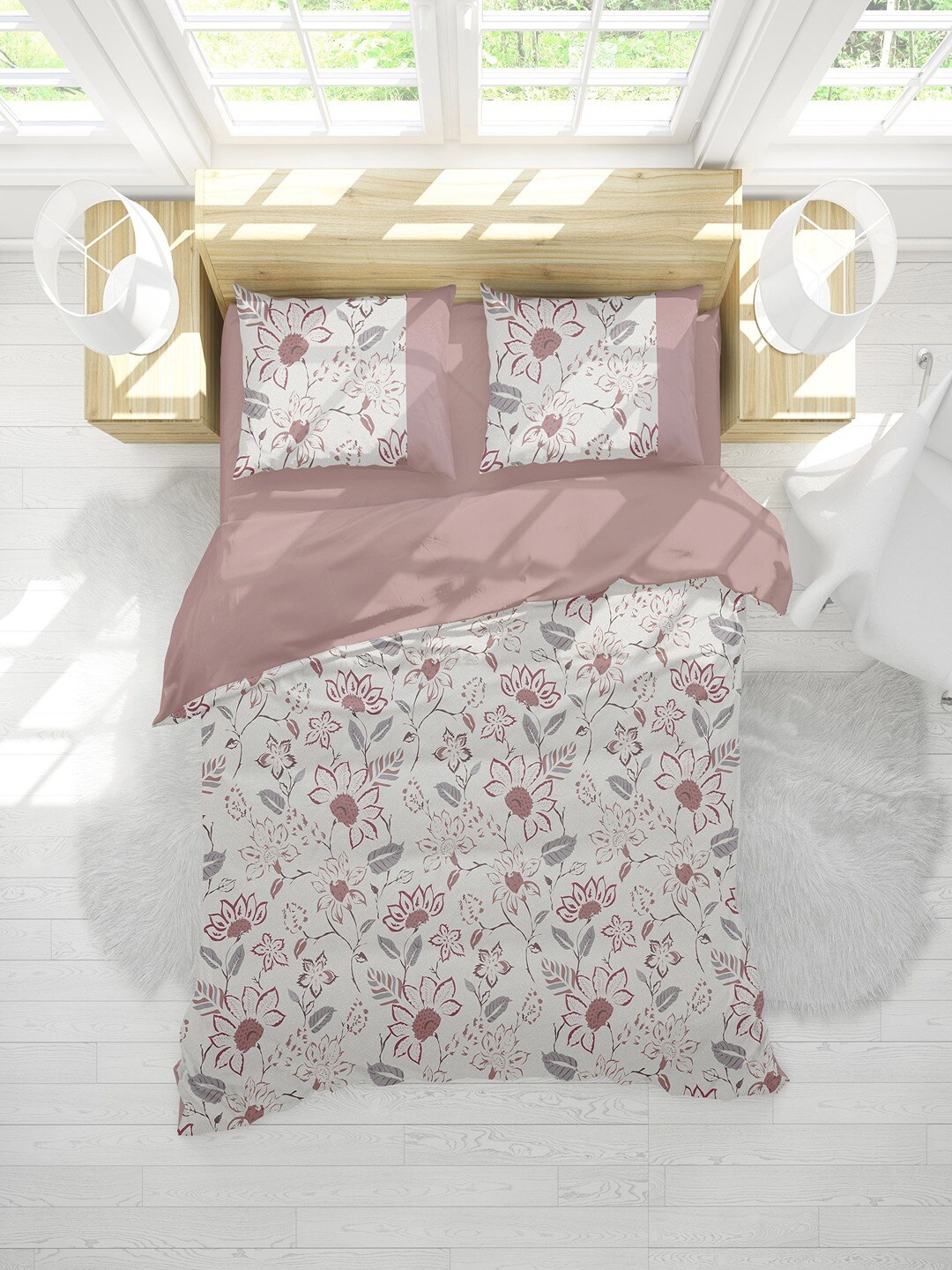

Himeya Bliss Sateen Pink & White 2 Pcs Floral Printed 300TC Pure Cotton Pillow Covers