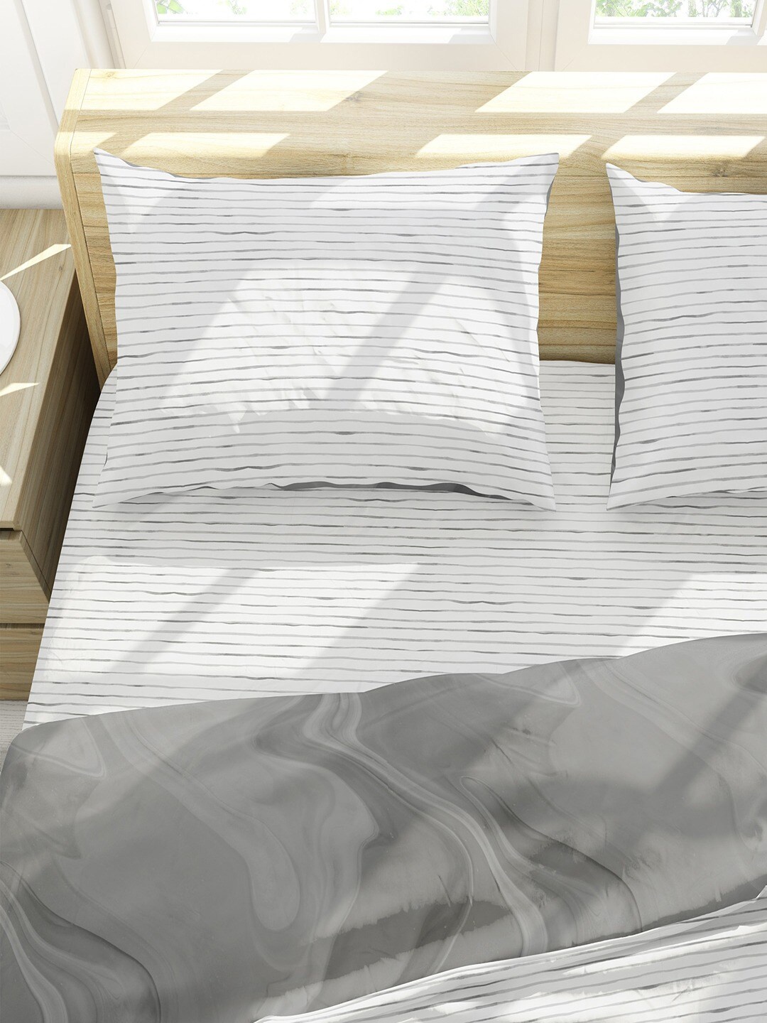

Himeya White & Grey Striped Pure Cotton Rectangle Pillow Cover