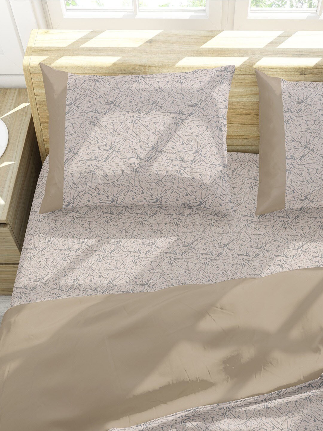 

Himeya Bliss Percale Beige 2 Pieces Floral Printed 400 TC Pure Cotton Pillow Covers