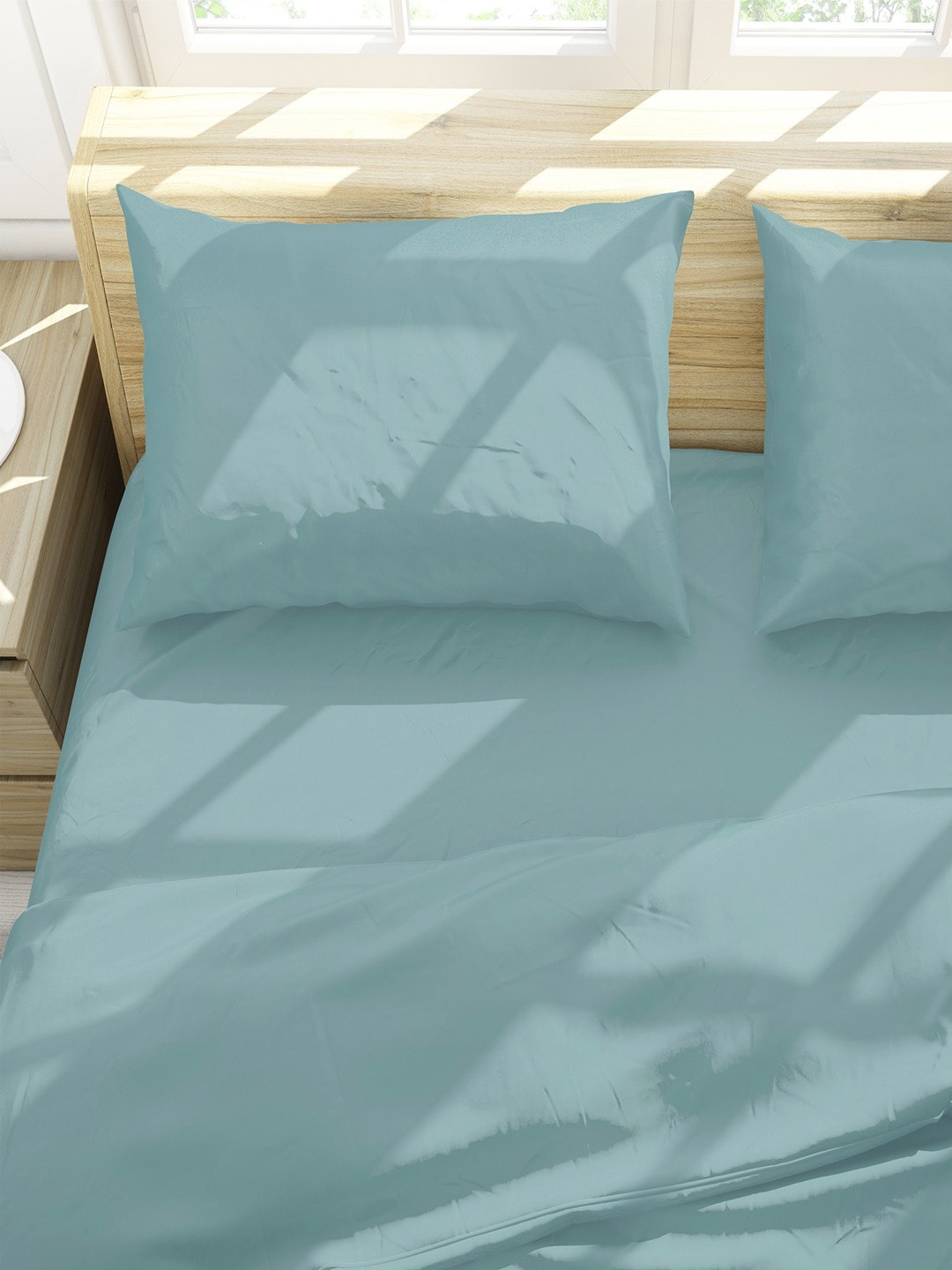 Himeya Pine Green Self Design 300 TC Pure Cotton Rectangle Pillow Covers