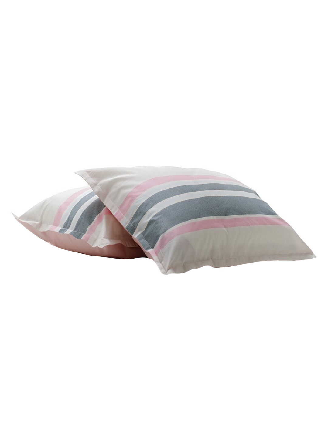 

Himeya 2 Pcs Beige & Grey Striped 200 TC Pure Cotton Rectangle Pillow Covers