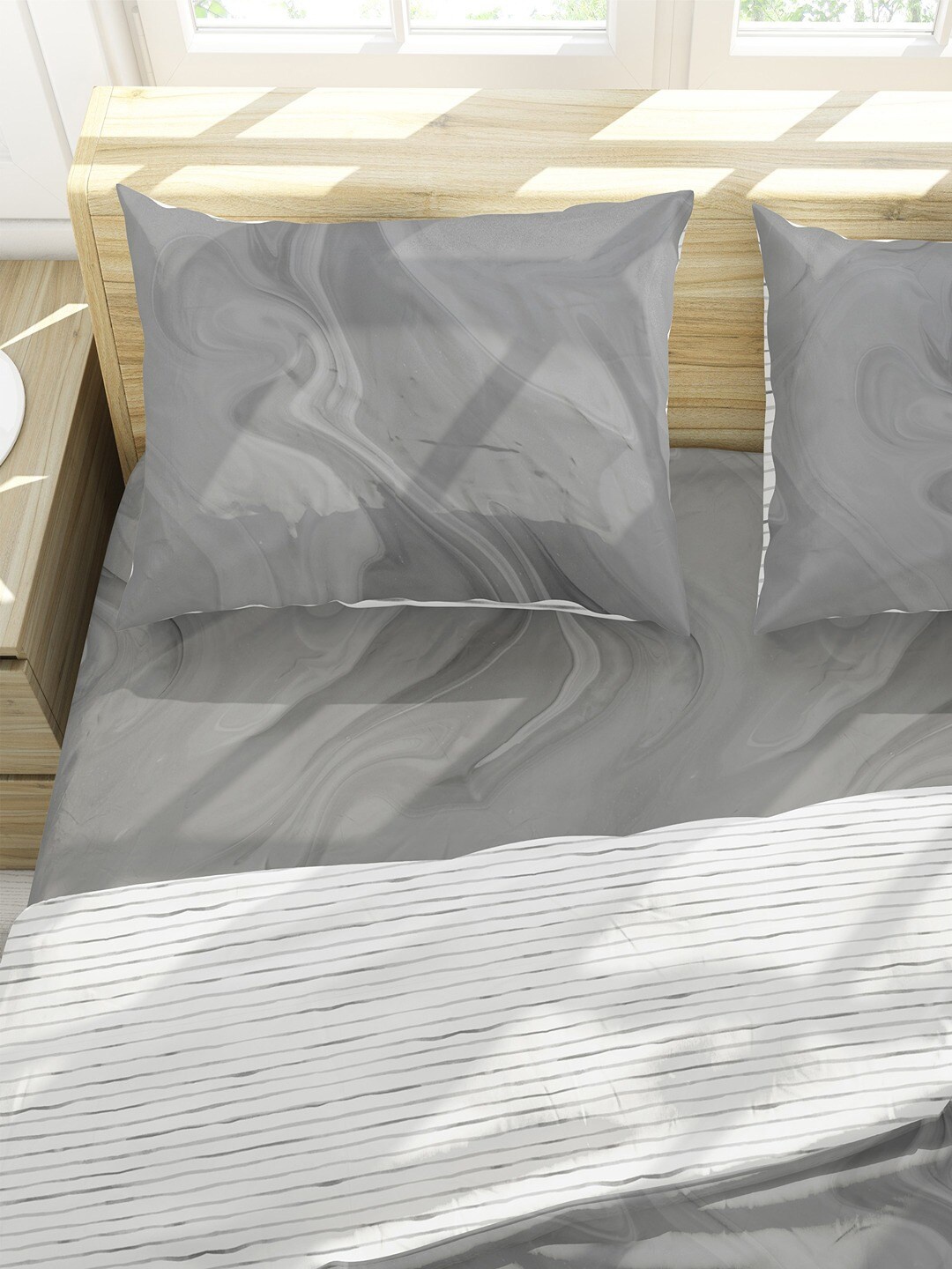 

Himeya Bliss Sateen Grey 2 Pieces Abstract Printed Pure Cotton Pillow Covers