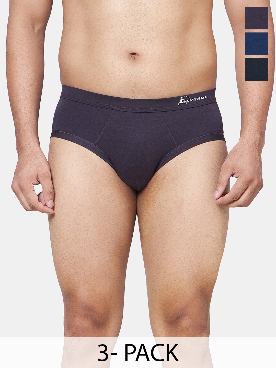 

PLUMBURY Pack Of 3 Mid Rise Basic Briefs PLMPANTY433BL/NBLUE/BROWNS, Black