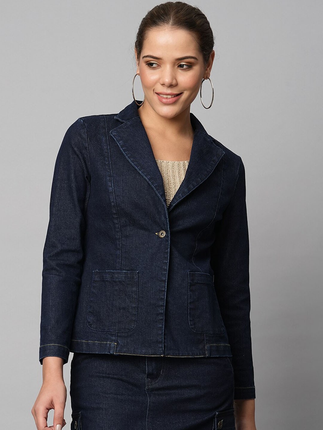 

Chemistry Lapel Collar Denim Jacket, Navy blue