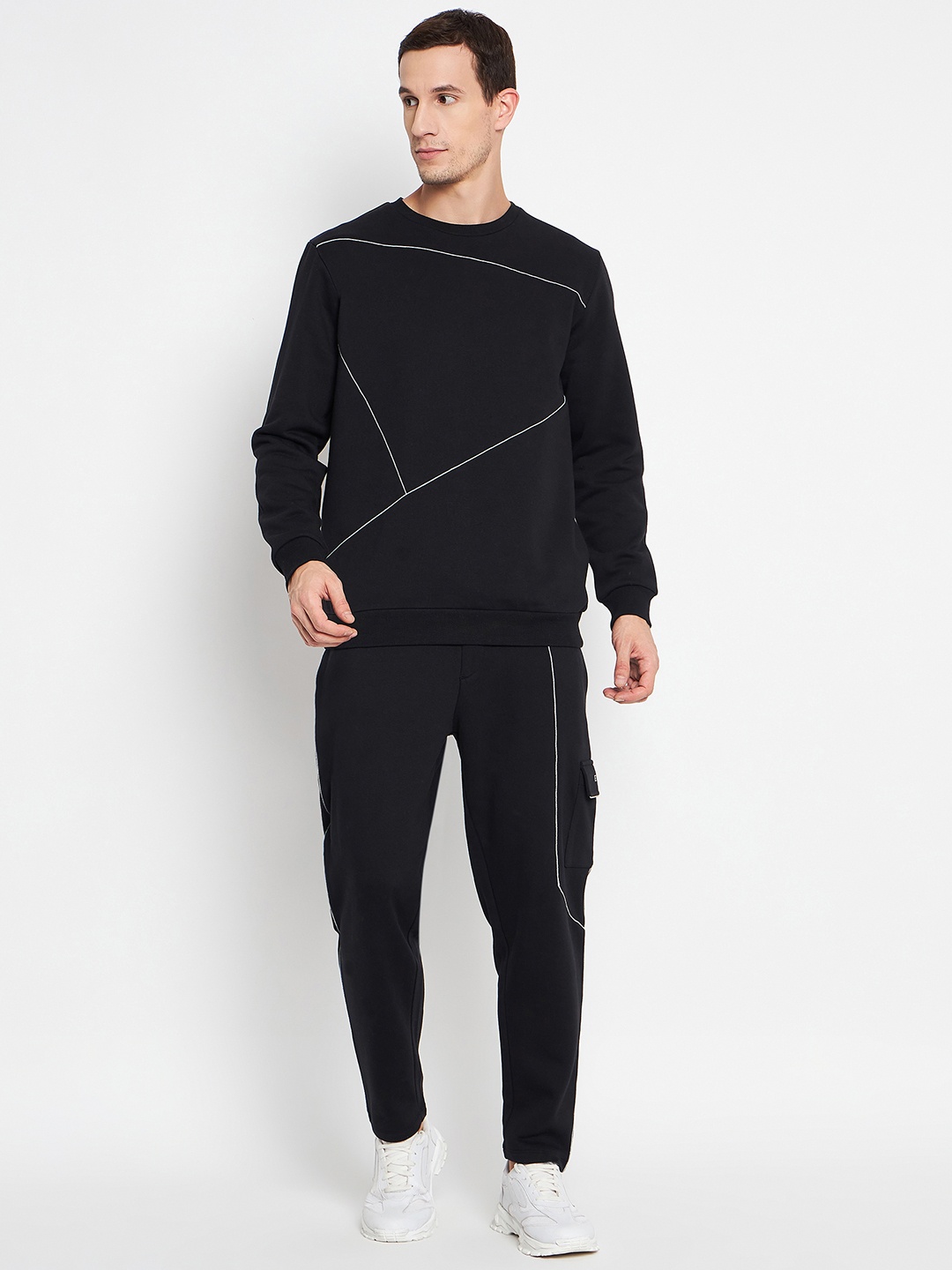 

EDRIO Embroidered Detail Fleece Tracksuits, Black