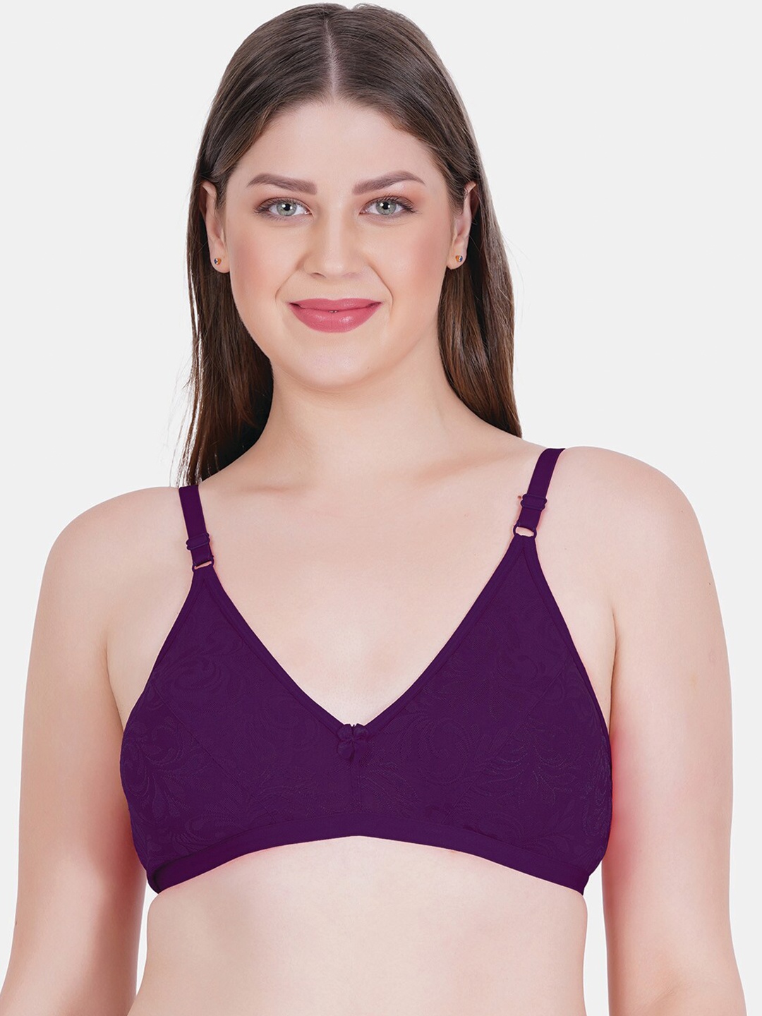 

Reveira Non Padded Medium Coverage Self Design Jaquard Everyday Bra With All Day Comfort, Purple