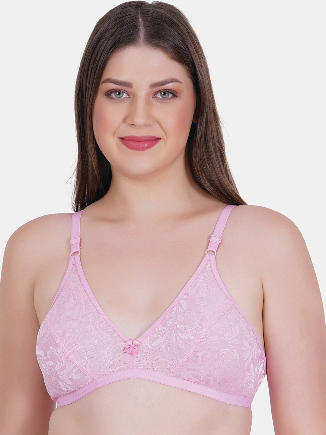 

Reveira Self Design Medium Coverage Seamless Everyday Bra With Dry Fit & All Day Comfort, Pink