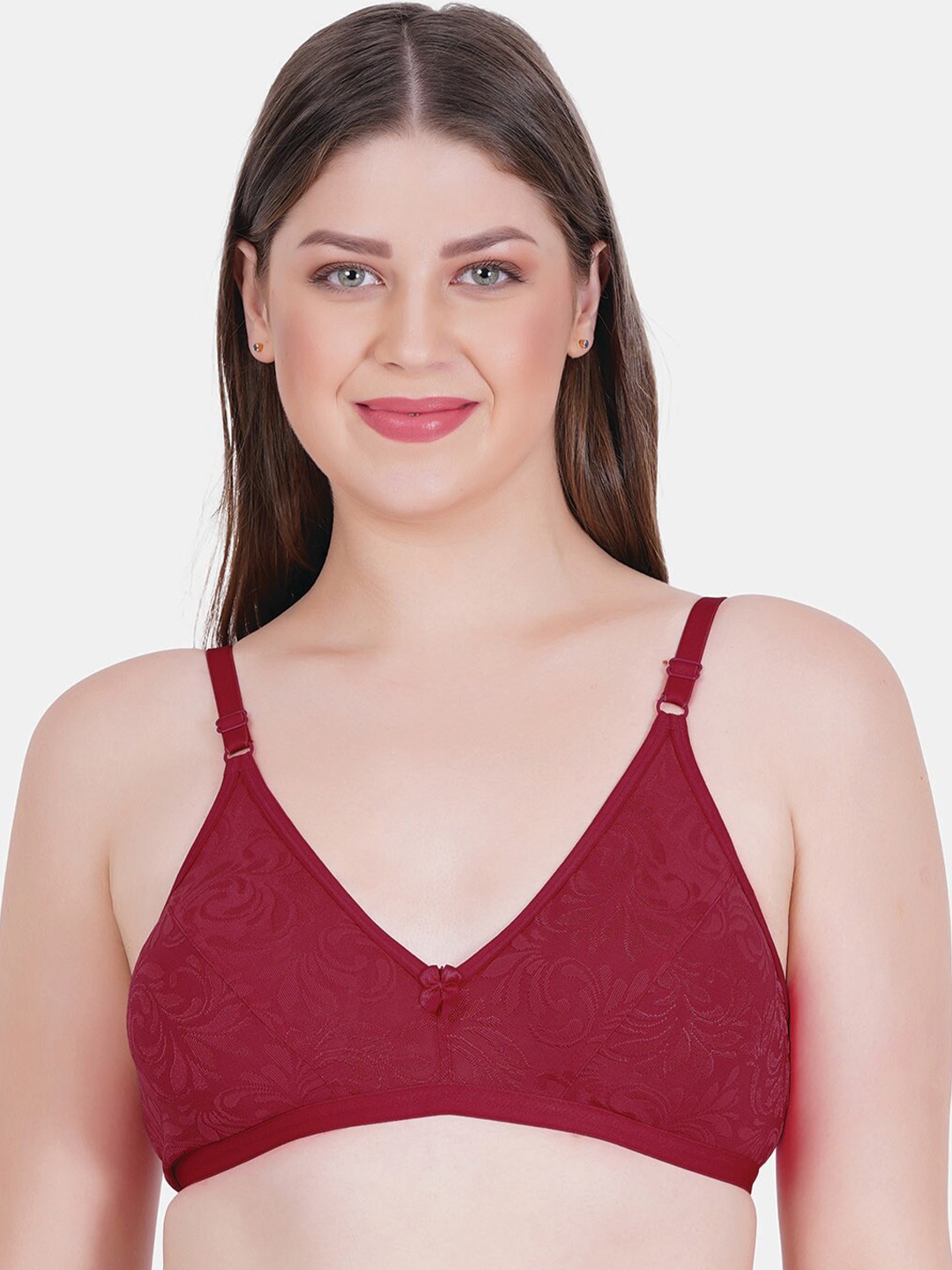 

Reveira Self Design Medium Coverage Seamless Everyday Bra With Dry Fit & All Day Comfort, Maroon