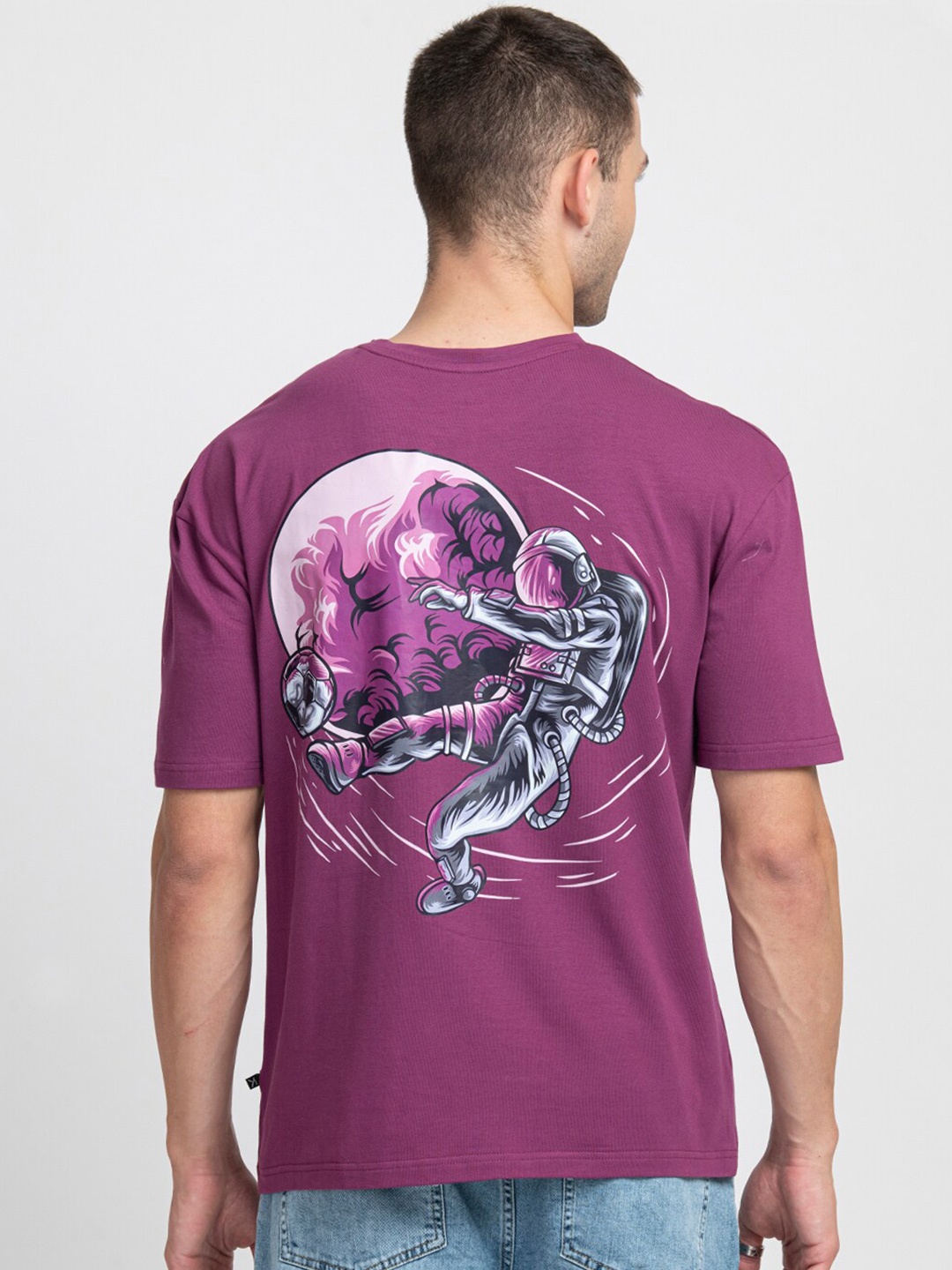 

KISSOSS Typography Printed Boxy Cotton T-shirt, Purple