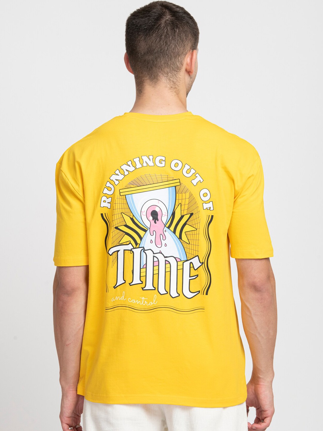 

KISSOSS Printed Round Neck Cotton Boxy T-shirt, Yellow