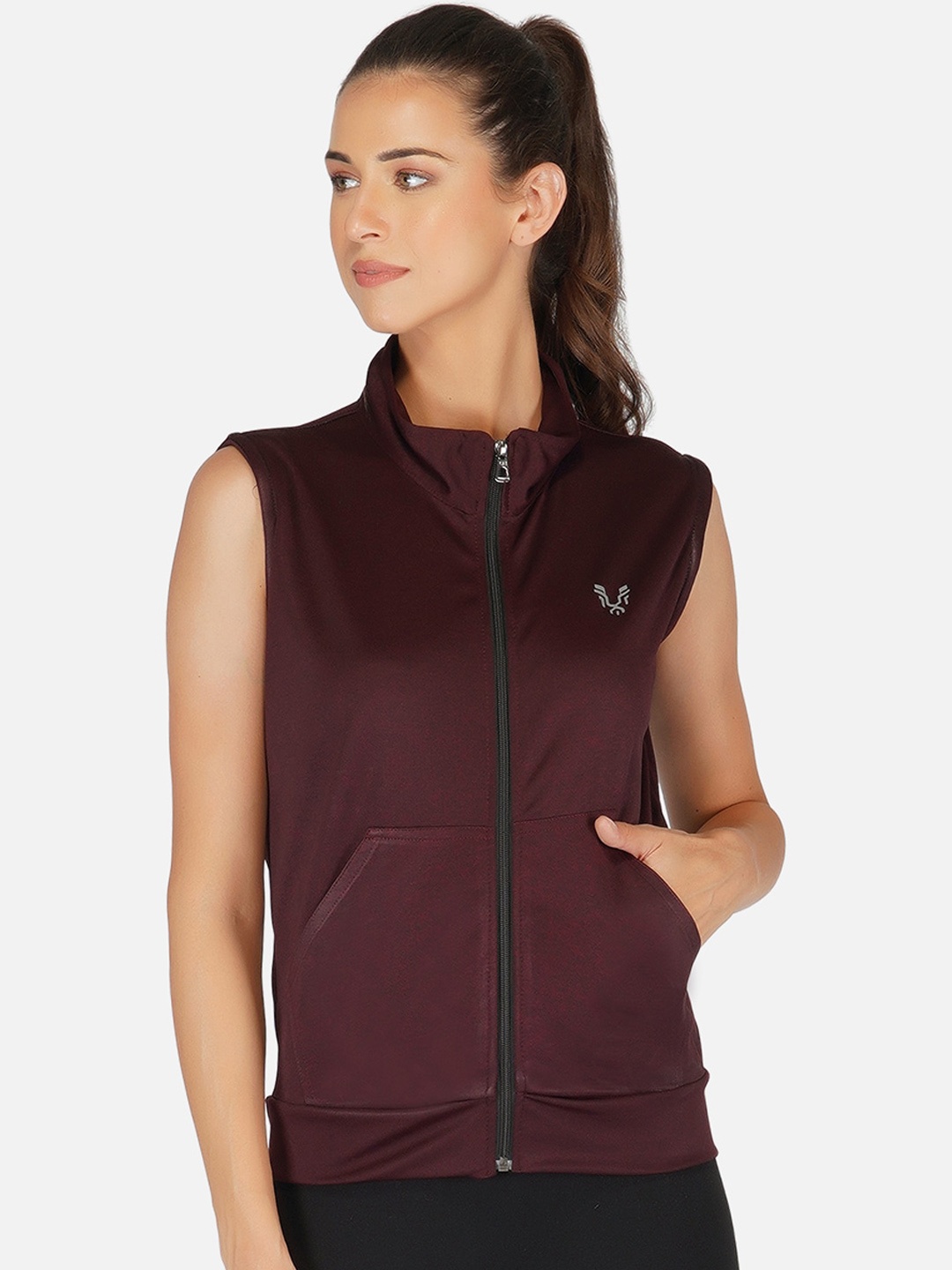 

UZARUS Mock Collar Lightweight Sporty Jacket, Burgundy