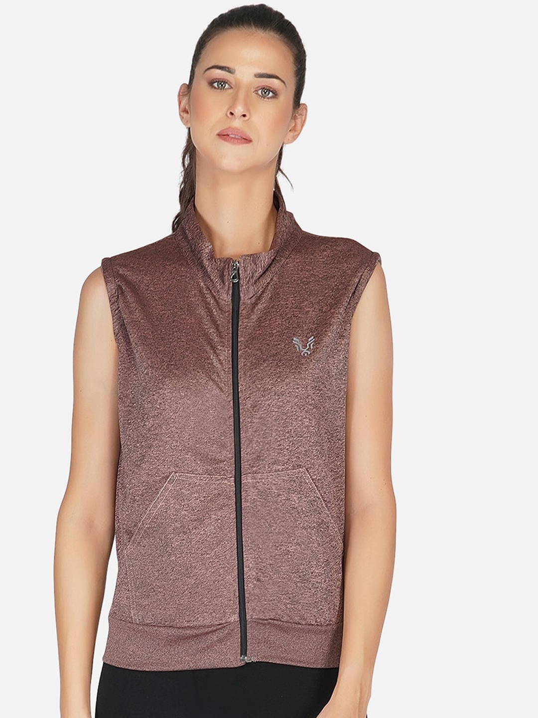 

UZARUS Stand Collar Lightweight Training or Gym Sporty Jacket, Brown
