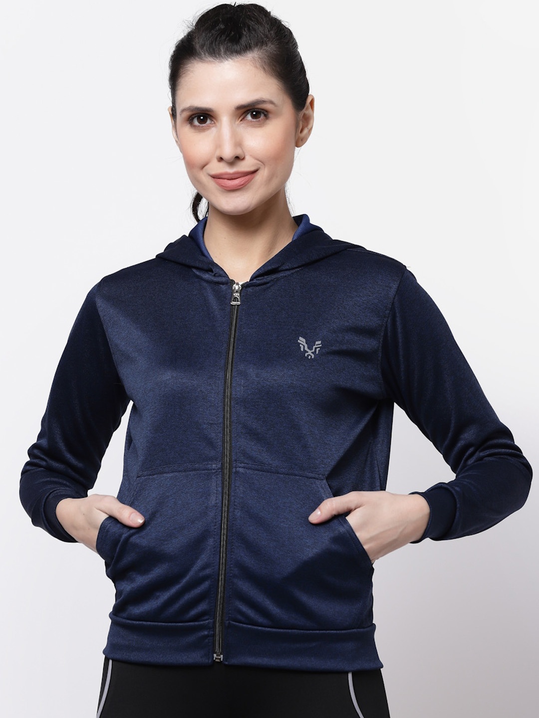 

UZARUS Hooded Neck Long Sleeve Zip Detail Lightweight Sporty Jacket, Navy blue